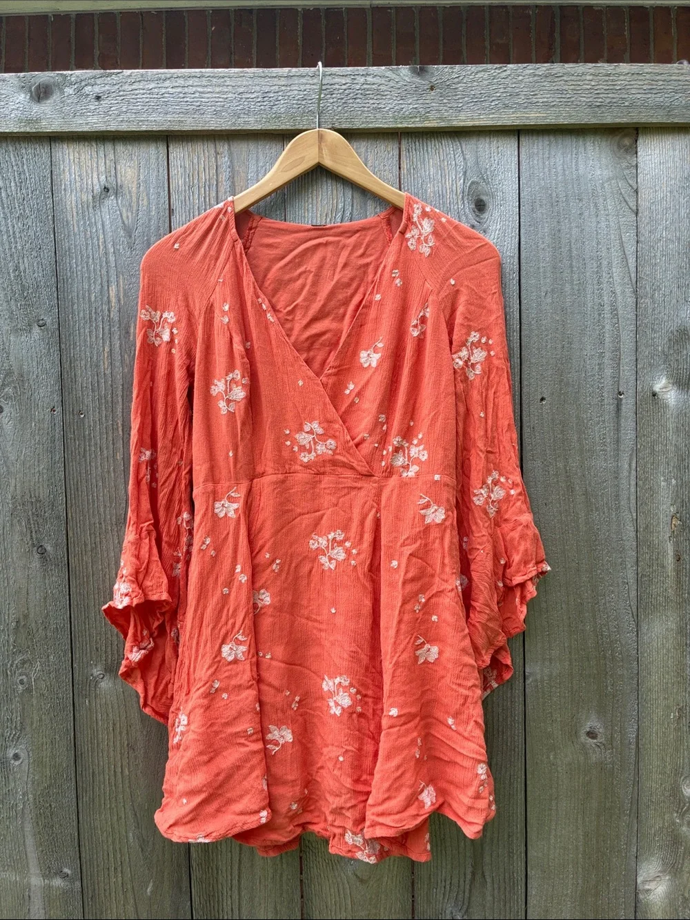 Free People Jasmine Embroidered Mini Dress-Tunic- Papaya Combo